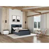 vente-unique lit avec rangements 140 x 190 cm - pin - gris anthracite + sommier - mederick