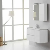 kiamami valentina meuble de salle de bains suspendu 90 cm tiroirs et armoire murale gauche blanc  blanc