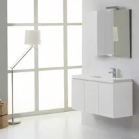 kiamami valentina meuble de salle de bains manhattan de 90 cm droite avec portes,miroir et armoire murale blanc  blanc