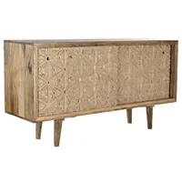 pegane buffet meuble de rangement en bois de de manguier et bouleau coloris naturel - longueur 160 x hauteur 75 x profondeur 40 cm