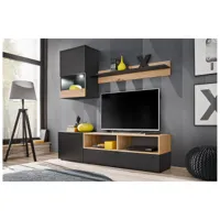 dusine ensemble meuble tv nano noir mat et bois artisana 175 cm  noir, bois