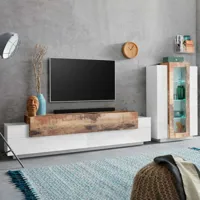 ahd amazing home design composition murale moderne salon meuble tv vitrine blanche bois corona  or