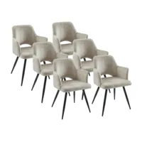 vente-unique lot de 6 chaises avec accoudoirs en tissu et métal noir - beige - kadija  beige