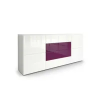 mpc buffet moderne blanc et prune avec façades laquées et structure mat 166 x 72 x 35 cm  blanc