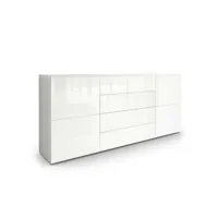 mpc buffet moderne blanc avec façades laquées et structure mat 166 x 72 x 35 cm  blanc