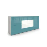 mpc buffet moderne  turquoise et  blanc avec façades laquées et structure mat 166 x 72 x 35 cm  blanc