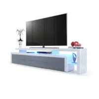 mpc meuble tv blanc et gris laqué + led (lxhxp) : 227 x 52 x 40  blanc