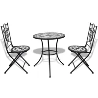maison chic mobilier de bistro et chaises de jardin 3 pcs carreaux céramiques noir et blanc -gkd573597  noir