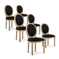 nc lot de 6 chaises médaillon louis xvi tissu noir  noir