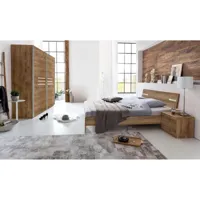 pegane chambre à coucher complète adulte (lit 160x200cm + 2 chevets + armoire) coloris imitation chêne poutre/chrome brillant