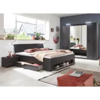 pegane chambre à coucher complète adulte (lit 180x200 cm king size + 2 chevets + armoire) coloris gris foncé