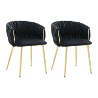 vente-unique lot de 2 chaises avec accoudoirs en velours et métal doré - noir - elegano  noir