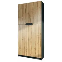 mpc armoire de bureau noir mat et aspect chêne (lxhxp) : 82 x 185 x 37