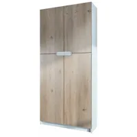 mpc armoire de bureau blanc mat et aspect chêne nordique (lxhxp) : 82 x 185 x 37