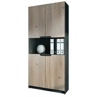 mpc armoire de bureau noir  mat et aspect chêne nordique (lxhxp) : 82 x 184 x  37