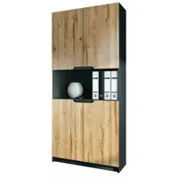 mpc armoire de bureau noir  mat et aspect chêne (lxhxp) : 82 x 184 x 37