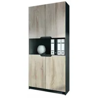 mpc armoire de bureau noir  mat et aspect chêne scié (lxhxp) : 82 x 184 x  37
