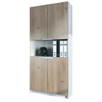 mpc armoire de bureau blanc mat et aspect chêne nordique (lxhxp) : 82 x 184 x  37
