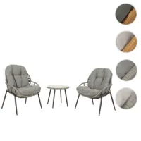 mendler poly-rattan ensemble hwc-n33, balcon set garniture de jardin chaise table d'appoint ~ gris, rembourrage gris foncé  gris