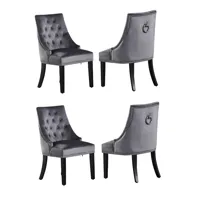home design international lot de 4 chaises capitonnées en velours gris foncé  - style classique & design - pieds en bois - salle à manger, salon ou coiffeuse - windsor  gris