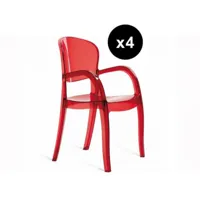 3s. x home lot de 4 chaises design rouge transparente victor plexiglas rouge, transparent