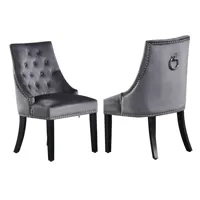 life interiors ensemble de 2 chaises de salle à manger capitonnées en velours windsor gris foncé  gris foncé