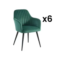 vente-unique lot de 6 chaises avec accoudoirs en velours et métal noir - vert - eleana  vert émeraude