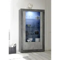 pegane vitrine, meuble de rangement 2 portes vitrées coloris ciment, oxyde - longueur 110 x hauteur 190 x profondeur 42 cm