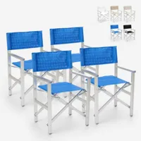 beach and garden design 4 chaises de plage pliables portables en textilène aluminium regista gold | bleu  or