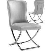 vivenla lot de 2 chaises de salle à manger design en velours gris clair et piètement croisé en acier inoxydable argenté collection alora