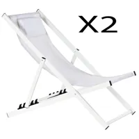 pegane chaise longue de jardin en aluminium et appui-tête coloris blanc - longueur 102 x hauteur 98 x profondeur 63cm