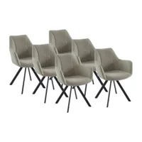 vente-unique lot de 6 chaises avec accoudoirs en simili, tissu et métal noir - beige - talezy  beige