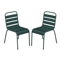 vente-unique lot de 2 chaises de jardin empilables en métal - vert sapin - mirmande de mylia  vert