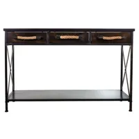 pegane meuble console, table console avec 3 tiroirs en métal coloris noir -  longueur 125 x profondeur 42 x hauteur 81 cm  noir
