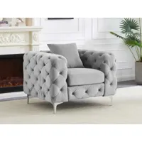 vente-unique fauteuil chesterfield en velours gris clair edwina  gris clair