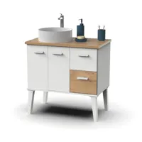 pegane meuble vasque pour  salle de bain vasque coloris blanc, chêne -  longueur 82 x profondeur 50 x hauteur 80  cm  blanc