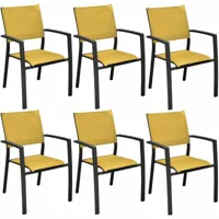 proloisirs fauteuils de jardin aluminium et toile games (lot de 6) graphite, moutarde.