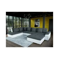meublesline grand canapé d'angle smile 7 places gris et blanc design  gris, blanc