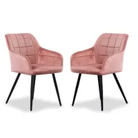 life interiors chaises à coutures carrées rembourrées en velours camden, rose, ensemble de 2  rose
