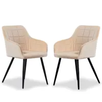 life interiors chaises à coutures carrées rembourrées en velours camden - crème - ensemble de 2  crème