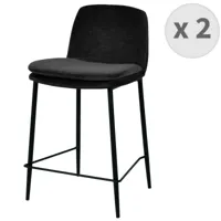 moloo nolan - chaise de bar tissu chenillé noir et métal noir mat (x2)