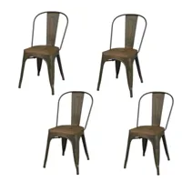 urban living lot de 4 chaises vintage liv h84 cm - gris industriel  gris