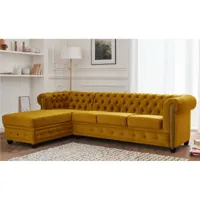 lisa design william - canapé chesterfield d'angle gauche - 4 places - en velours  jaune