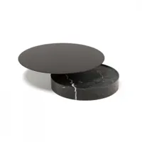 table basse - laurel noir l 90,5 x p 74 x h 20 cm marbre marquina noir, hdf laqué brillant
