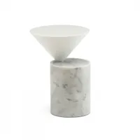 table d'appoint guéridon - laurel blanc l 32 x p 30 x h 40 cm marbre de carrare, hdf laqué brillant