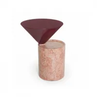 table d'appoint guéridon - laurel bordeaux l 32 x p 30 x h 40 cm marbre rosa negrais, hdf laqué brillant
