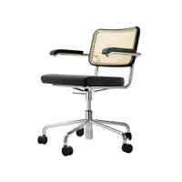 fauteuil de bureau - s 64 atelier spvdr noir/ step 60999 tube d'acier chromé, hêtre teinté, cannage, assise capitonnée tissu gabriel step