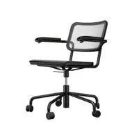 fauteuil de bureau - s 64 atelier ndr noir tube d'acier laqué noir, hêtre teinté, cannage synthétique noir
