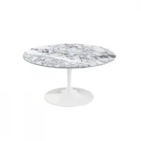 table basse - saarinen ø 91 x h 38 cm marbre arabescato brillant plateau marbre, base rilsan blanc