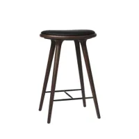 tabouret haut - high stool hêtre teinté foncé/ cuir noir l 44 x p 36 x h 69 cm